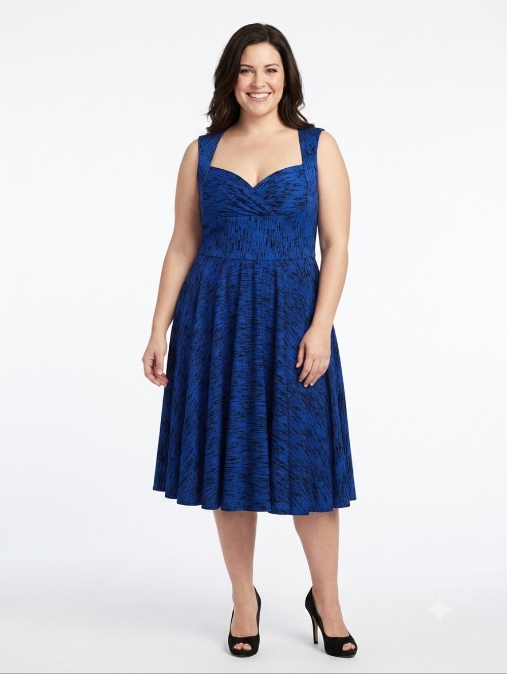 Laura Byrnes Dress Pin Up Couture Midi Flare Sweatheart Sleevless Blue Size XL